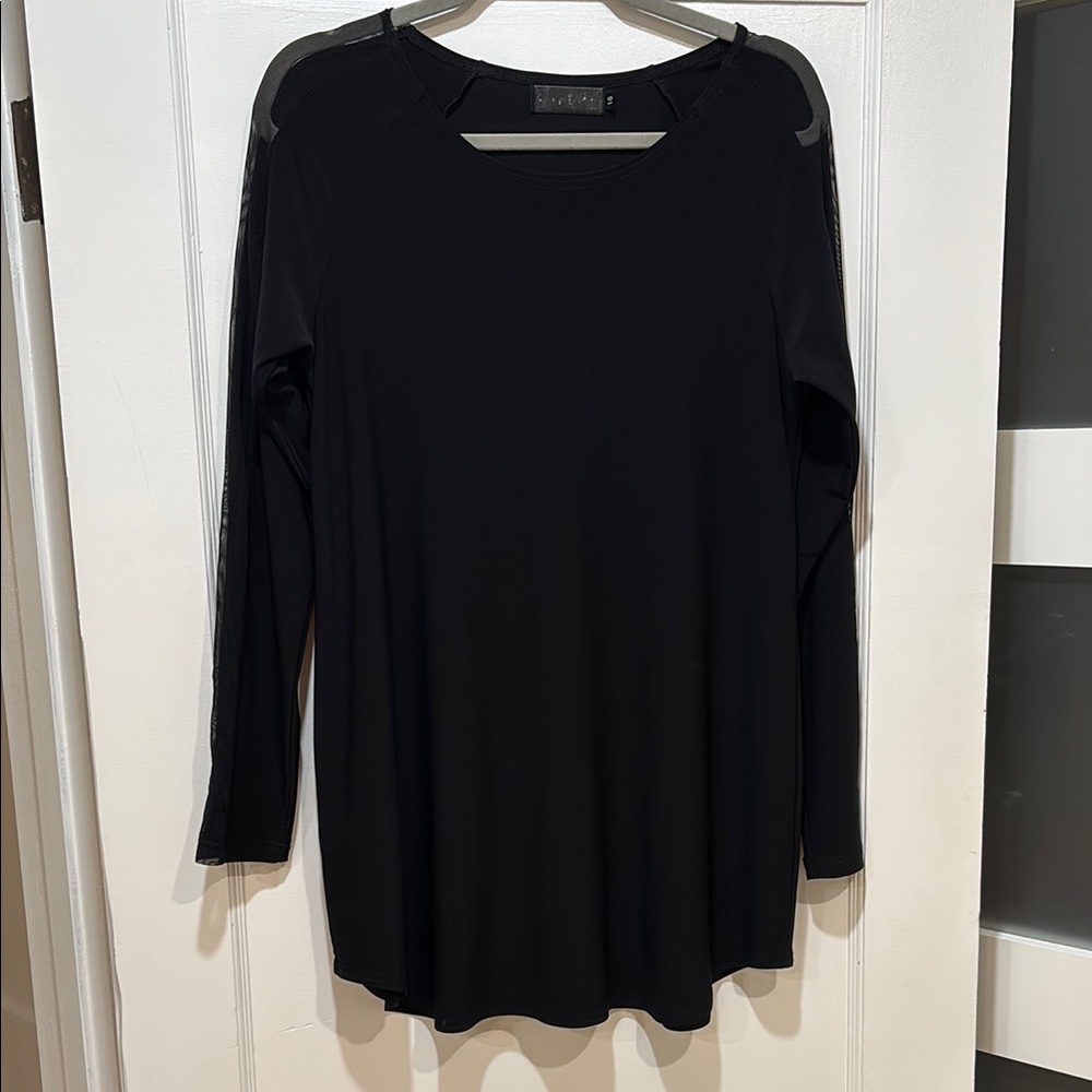 Sympli Black Long Sleeve Tunic with sheer strip on arms